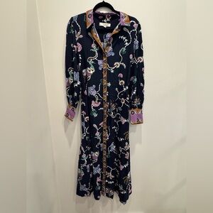 NWT LOFT Navy Floral-Print Button-Front Maxi Dress Size 10